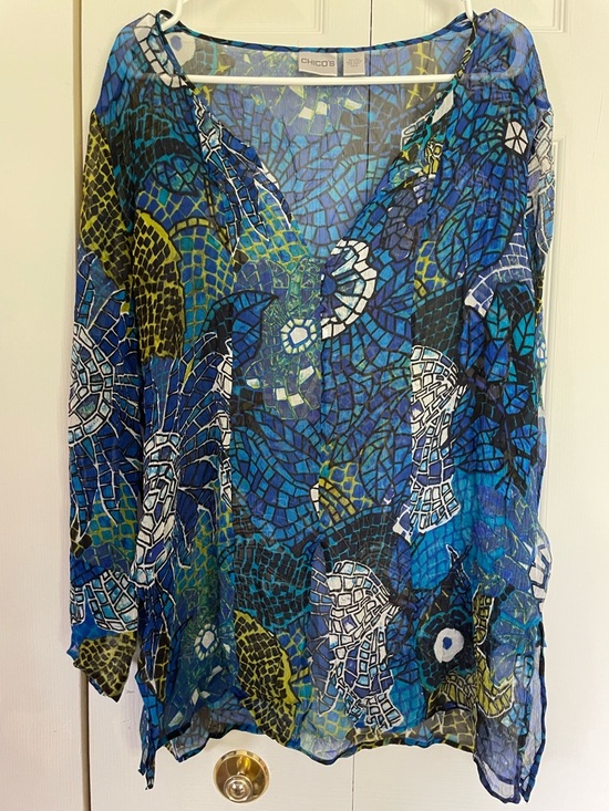 Chico's Tops - Chico's Blue & Green Abstract Silk Top